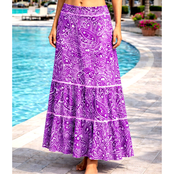 Cia. Maritima Other - Boho Purple Pasiley Maxi Cover Skirt Womens Small Tiered Flowy Beachwear New